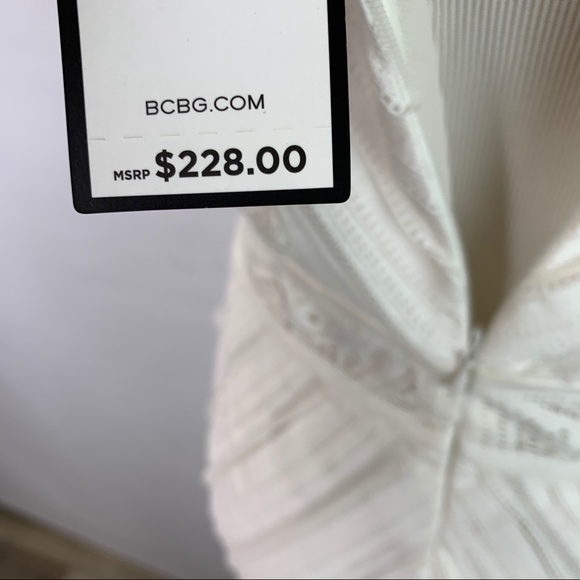 BCBGMaxAzria Ivory Midi Lace Trim Ruffle Hem Dress - Picture 9 of 9
